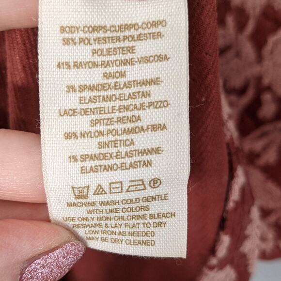 Free People Red Lace Long Sleeve Floral Mini Dress - Picture 7 of 9